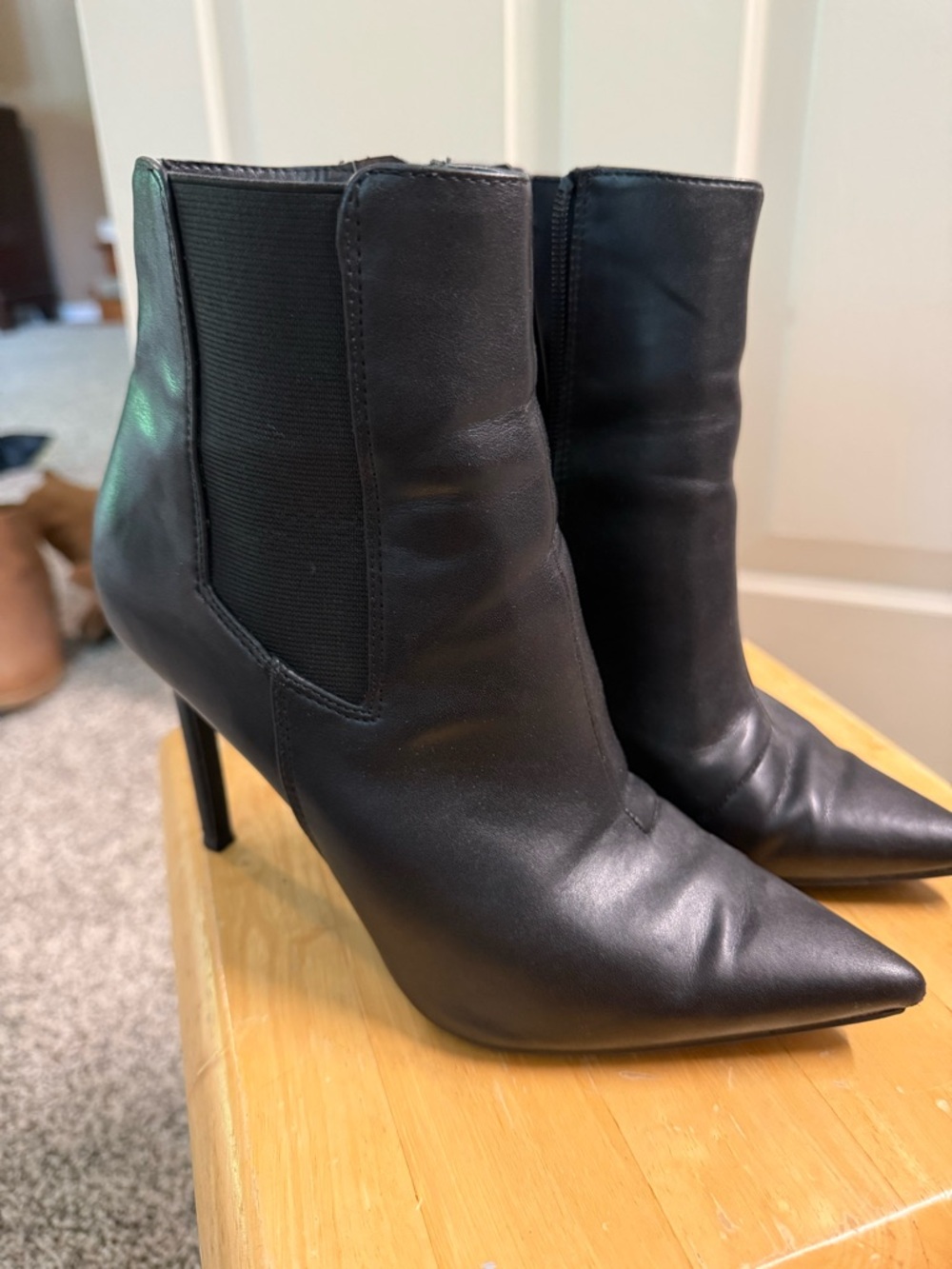 Black Pointed-Toe Stiletto Ankle Booties